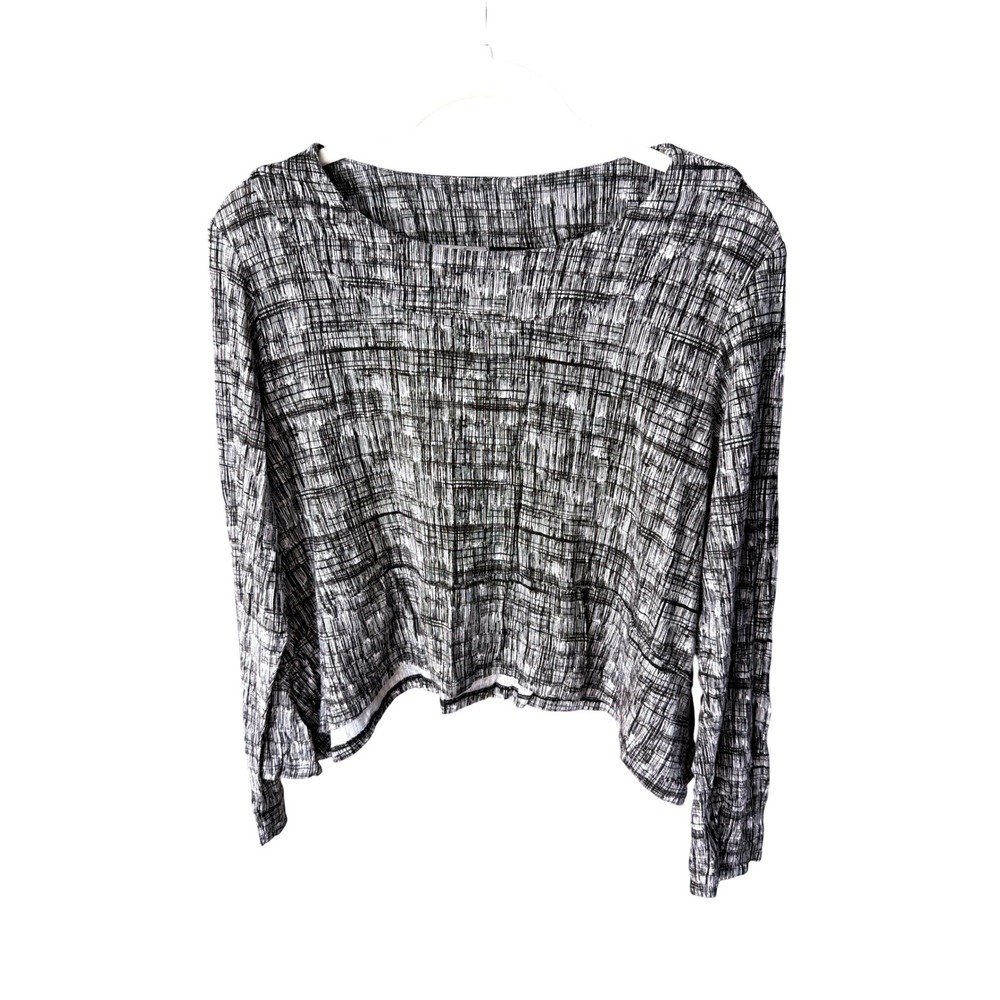 Lisa Bayne Womens Small Black White Abstract Print Long Sleeve Crop Top USA Made
